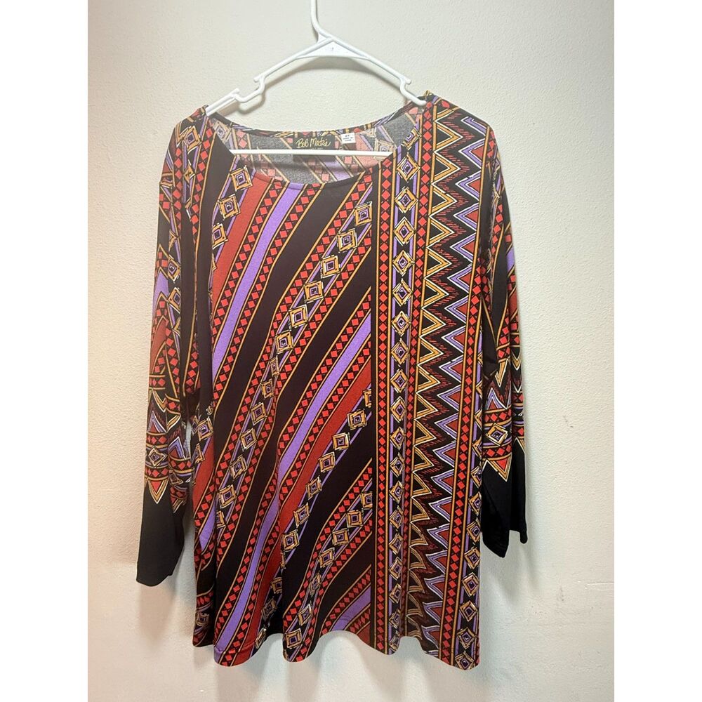 Bob Mackie Wearable Art Tunic Womens 2X Geometric Purple Red Black